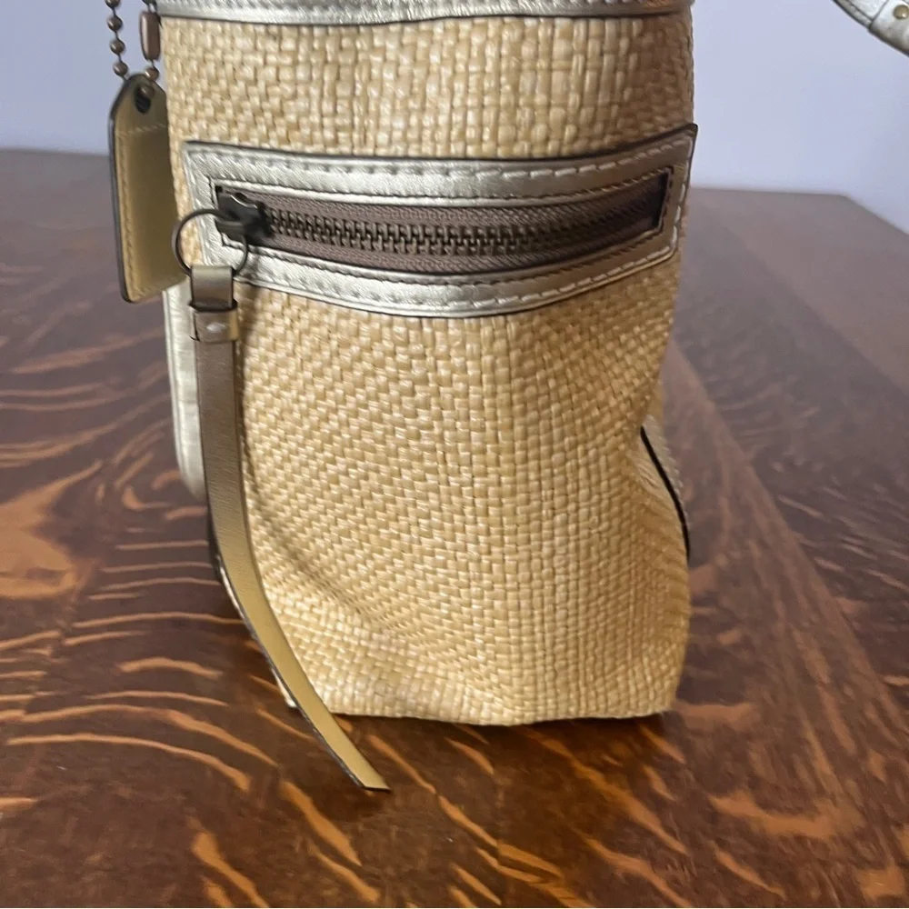 Coach Legacy Silver and Tan Woven Tote